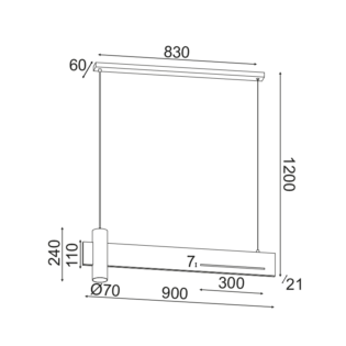 ^ΚΡΕΜΑΣΤΟ Φ/Σ LED 1XGU10+ 18W LED 3000K 1440LM ΑΠΟΧΡ.ΜΑΥΡΟΥ ΜΑΡΜΑΡΟΥ ΜΕΤ/ΚΟ 90Χ7ΧΗ120CM LINEA