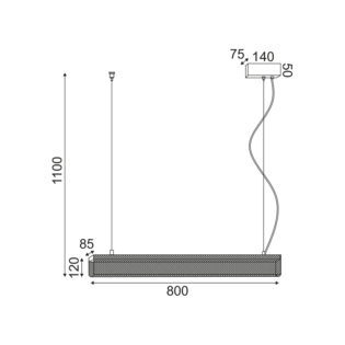 Κρεμαστά ^ ΚΡΕΜΑΣΤΟ Φ/Σ LED 11W 3000K 1180LM ΜΕΤ/ΚΟ ΜΑΥΡΟ 8,5Χ80ΧΗ110CM OFIS