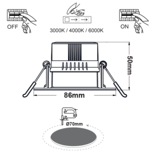 Φωτιστικά Downlights και Panels ROUND LED SPOTLIGHT 7W SWITCH 3000-4000-6000K SMD 230V 40° Ra80 PRE-SET UP 3000K