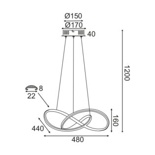 Κρεμαστά ^ΚΡΕΜΑΣΤΟ Φ/Σ LED 48W 3000K 2880LM ΟΡΕΙΧΑΛΚΟ ΑΛΟΥΜΙΝΙΟ 48Χ44XΗ120CM GORDIUS