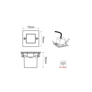 Aca-Lighting LED STEP LUMINAIRE 70X70 R 2W 3000K 90Lm 230V IP54 RA80