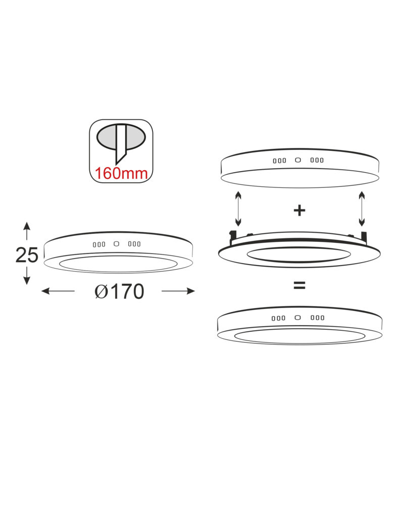 Aca-Lighting SILVER LED ROUND PC SLIM PANEL 14W 6000K 990Lm230V Φ170 Ra80