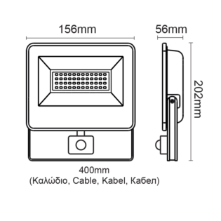 Aca-Lighting BLACK SENSOR LED SMD FLOOD LUMINAIRE IP66 30W 4000K 3100Lm 230V AC RA80