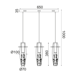 ΚΡΕΜΑΣΤΟ LED 3X3W 3000K ΓΥΑΛ+ΧΡΩΜ ΜΕΤΑΛ+ΚΡΥΣΤΑΛ 65Χ7ΧΗ100CM VANI