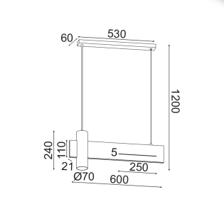 ^ΚΡΕΜΑΣΤΟ Φ/Σ LED 1XGU10+ 12W LED 3000K 960LM ΑΠΟΧΡ.ΜΑΥΡΟΥ ΜΑΡΜΑΡΟΥ ΜΕΤ/ΚΟ 60Χ7ΧΗ120CM LINEA