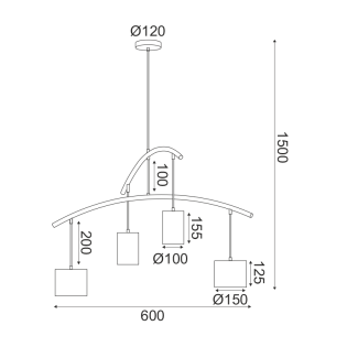 Κρεμαστά ^ΚΡΕΜΑΣΤΟ Φ/Σ 4ΧΕ27 ΜΑΥΡΟ ΜΕΤ/ΚΟ Φ60XH150CM ESCALA