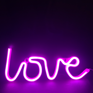 Φωτιστικά Επιτραπέζια LOVE, 118 NEON LED ΛΑΜΠΑΚΙΑ ΜΕ ΜΠΑΤΑΡΙΑ (3xAA)/USB, ΡΟΖ, IP20, 35.5x2x13cm