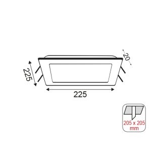 NETTO SQUARE W REC.LED SLIMPANEL 20W 3000K 1440Lm230V 225X225 Ra80