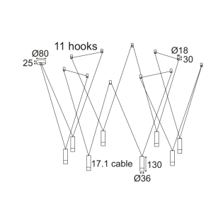 ΠΡΟΪΟΝΤΑ NETTO ΚΡΕΜΑΣΤΟ Φ/Σ 8ΧG9 ΜΑΥΡΟ ΑΛΟΥΜΙΝΙΟ 8x D3,6XH13CM ΚΑΛΩΔΙΟ 17,1M 11HOOKS TERES