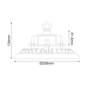 Επαγγελματικός Φωτισμός LED HIGH BAY ASTREK DIM 1-10V 100W 15.000LM 5000K 90° 230V AC IP65 Ra>80 50.000HRS