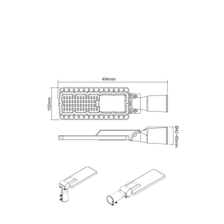 LED STREET LUMINAIRE 60W 8400LM 4000K 150Χ75˚ CLASS II 230V AC IP66