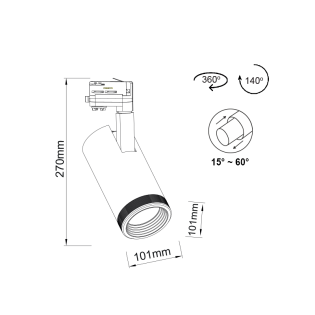 BLACK LED TRACK LIGHT 40W 4000K 4wires 15-60° 3100lm230VRa80