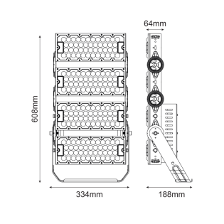 Επαγγελματικός Φωτισμός LED HIGH POWER FLOOD LUMINAIRE 480W, 74400LM, 5000K, 20°, 230V AC, IP66, IK10