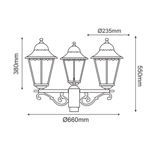 ΦΑΝΑΡΙ ΚΟΛΩΝΑΣ ΤΡΙΠΛΟ ΜΑΥΡΟ ΜΑΤ RAL9005M  23.5Χ44,5cm Φ60