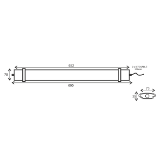 Γραμμικά Στεγανά LED LUMINAIRE 30W 652mm 6500K 2750Lm IP66 230VAC PF>0.9 Ra80