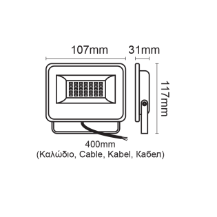 Επαγγελματικός Φωτισμός BLACK LED SMD FLOOD LUMINAIRE IP66 20W 3000K 2000Lm 230V AC RA80