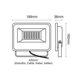 Επαγγελματικός Φωτισμός BLACK LED SMD FLOOD LUMINAIRE IP66 50W 3000K 5000Lm 230V AC RA80