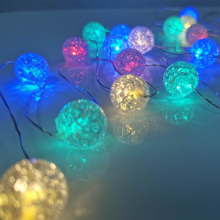 “BALLS”, 20 LED  ΛΑΜΠ. ΧΑΛΚΟΥ, RGBY,  ΑΣΗΜΙ. ΚΑΛ. & ΜΠΑΤ. 2xAA, IP20, 2M+10CM, 1.2W