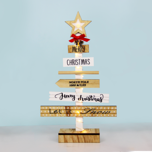 “WOODEN CHRISTMAS TREE” 10 MINI LED WW Λ/ΚΙΑ ΜΠ/ΡΙΕΣ (2AA) IP20 22.5X5X38CM