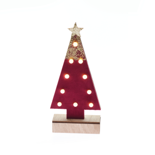 “WOODEN RED TREE GOLD GLITTER STAR”, 10 MINI LED ΛΑΜΠ. ΜΠΑΤ. (2xAA) WW IP20 12.5X4.5X27CM