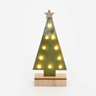 “WOODEN GREEN TREE GOLD GLITTER STAR”, 10 MINI LED ΛΑΜΠ. ΜΠΑΤ. (2xAA), WW,IP20, 12.5X4.5X27CM