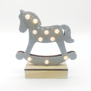 “WOODEN GREY HORSE”, 10 MINI LED ΛΑΜΠ. ΜΠΑΤ. (2xAA), WW,IP20, 17X4.5X16CM