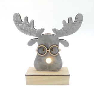 “WOODEN GREY REINDEER HEAD”, 1 MINI LED ΛΑΜΠ. ΜΠΑΤ. (2xAA), WW,IP20, 18X4.5X16CM