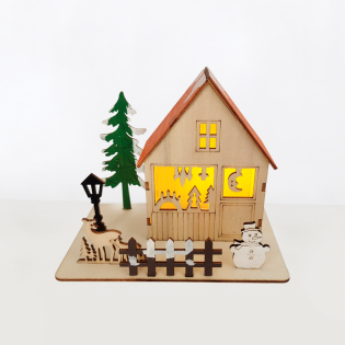 “WOODEN XMAS HOUSE”, 1 MINI LED ΛΑΜΠ. ΜΠΑΤ. (3xLR44), WW,IP20, 16X10X13CM