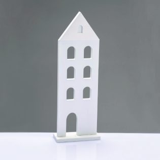 WOODEN DECORATIVE WHITE HOUSE  ΜΟΤΙΦ 11.5*5*33,5cm