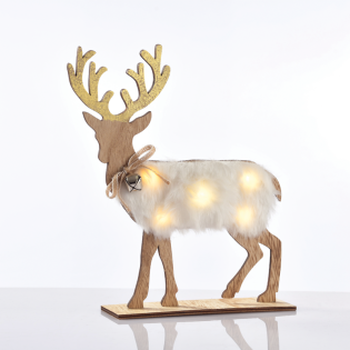 “WOODEN WHITE FELT DEER”, 5 MINI LED ΛΑΜΠ. ΜΠΑΤ. (2xAAA), WW,IP20, 26X5X25CM