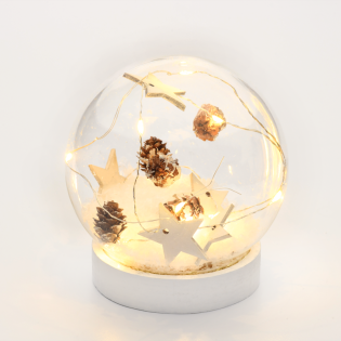 “GLASS SNOW BALL STARS”, 10 MINI WW LED ΛΑΜΠ. ΜΠΑΤ. (2XAAA) IP20 Φ12CM