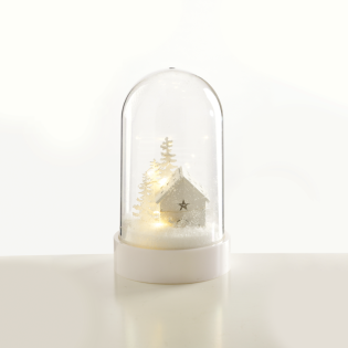 “PLASTIC COVER BALL WHITE HOUSE”, 10 MINI WW LED ΛΑΜΠ. ΜΠΑΤ. (3XAA) IP20 Φ11X19CM