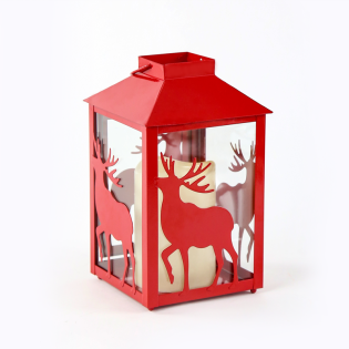 “METAL RED REINDEER LANTERN” ΛΕΥΚΟ ΚΕΡΙ, 1 LED ΛΑΜΠ. ΜΠΑΤ. (3xAAA), WW,IP44, Φ13Χ21CM