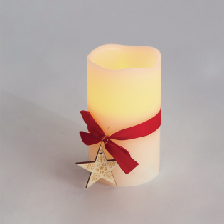 “RED RIBBON WAX CANDLE”, 1  LED ΛΑΜΠ. ΜΠΑΤ. (2xAA), WW,IP20, φ7.5×12.5cm