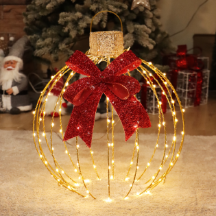 GLITTER 3D GOLD BALL WITH BOW 128LED ΛΑΜΠ ΘΕΡΜ FLASH ΧΡΥΣ ΚΑΛ ΧΑΛΚ ΑΝΤΑΠΤ 4,3VDC 60cm IP44 ΔΙΑΦ ΚΑΛ