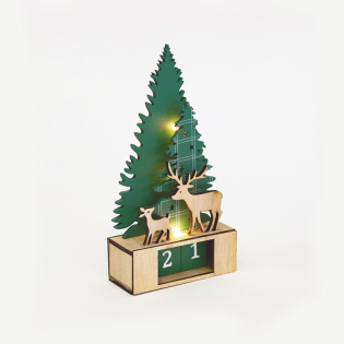 “WOODEN TREE GREEN XMAS CALENDAR”, 3 LED ΛΑΜΠ. WW ΜΠΑΤ. (1ΧCR2032) ΣΤΑΘ. IP20 12Χ5.5Χ23.5CM