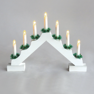 “7 WHITE WOODEN CANDLE BRIDGE”, 7 LED ΛΑΜΠ. ΜΠΑΤ. (2XAA), WW,IP20, 39X4.5X30CM