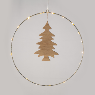 “HANGING CIRCLE WOODEN TREE” 20 MINI LED WW Λ/ΚΙΑ ΜΠ/ΡΙΕΣ (3AA) IP20 Φ30CM (9.5Χ16CM), 30CM ΔΙΑΦ.