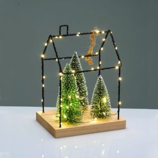 METAL HOUSE WITH TREES ΔΙΑΚΟΣΜ ΚΡΕΜΑΣΤΟ 55 LED ΛΑΜΠ ΘΕΡΜΑ ΜΠΑΤ 3ΧΑΑΑ (ΔΕΝ ΣΥΜΠ) IP20  16.5*12*22cm