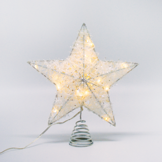 “WHITE GLITTER THREAD COTTON CONVEX STAR” 20 MINI WW LED ΛΑΜΠ. ΜΠΑΤ. 3ΧΑΑ,IP20 23x5x20cm