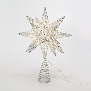 “SILVER TINSEL THREAD STAR 2” 20 MINI WW LED ΛΑΜΠ. ΜΠΑΤ. 3ΧΑΑ,IP20 28x5x20cm