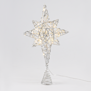 “SILVER & WHITE BEAD STAR ” 20 MINI WW LED ΛΑΜΠ. ΜΠΑΤ. 3ΧΑΑ,IP20 37x5x20cm