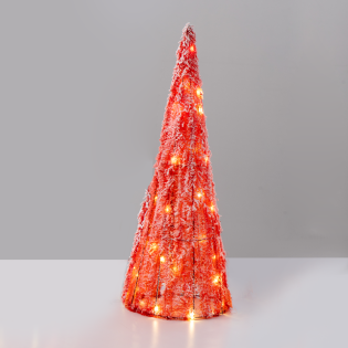 “RED TINSEL CONE TREE” 20 MINI WW LED ΛΑΜΠ. ΜΠΑΤ. 3ΧΑΑ,IP20 Φ18.5X50cm