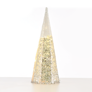 “SILVER & WHITE SEQUIN CONE TREE” 20 WW LED ΛΑΜΠ. ΜΠΑΤ. 3ΧΑΑ,IP20 Φ18.5Χ50CM