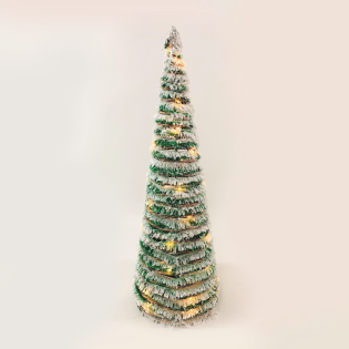 “GREEN RATTAN CONE TREE WITH SNOW” 30 MINI WW LED ΛΑΜΠ. ΜΠΑΤ. 3ΧΑΑ,IP20 Φ18.5Χ50CM