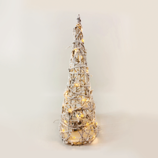 “RATTAN CONE TREE WITH SNOW” 50 MINI WW LED ΛΑΜΠ. ΜΠΑΤ. 3ΧΑΑ,IP20 Φ27.5X90CM