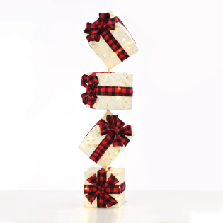 “WHITE VERTICAL GIFT BOX, RED&BLACK BOW”  50 WW MINI LED ΛΑΜΠ. ΜΠΑΤ. 3ΑΑ IP20 4X19CM, H85CM