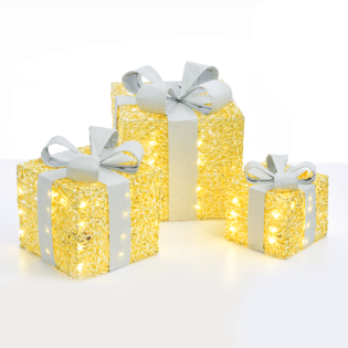 SET “GOLD SILK GIFT BOX, SILVER BOW”  90(20+30+40) WW MINI LED ΛΑΜΠ. ΜΠΑΤ. 3*3ΑΑ IP20 18,24,30CM