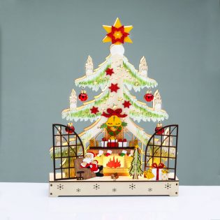 WOODEN XMAS TREE WITH FIREPLACE 16 LED ΘΕΡΜΑ  ΔΙΑΚΟΣΜΗΤΙΚΟ ΜΠΑΤ 2ΧΑΑ IP20 21.5x6x40cm