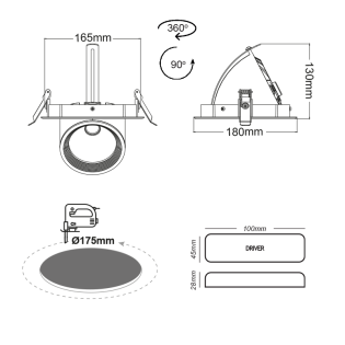 Επαγγελματικός Φωτισμός WHITE LED RECESSED MOVABLE LUMINAIRE 30W 4000K 60° 3600LM 230VAC Ra80 5YRS